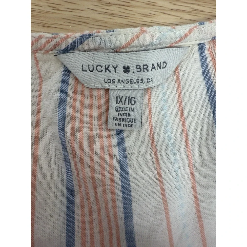Lucky Brand Pastel Stripe Midi Dress Tiered Womens 1X Cottage Core Button‎ #38